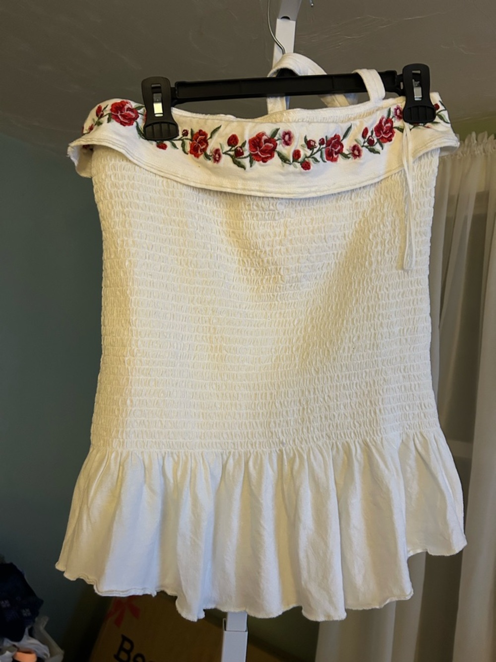 Free People Women's White Halter top with Red Rose Embroidery - Picture 1 of 4